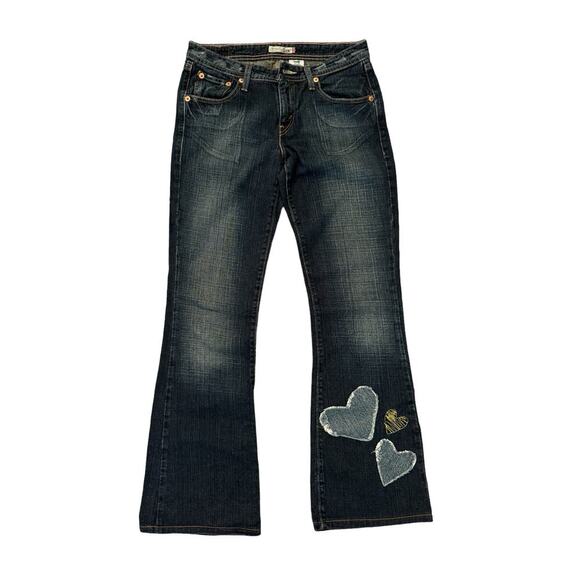 Levi’s 518 Superlow Bootcut Jeans Y2K Heart Floral Patch Vintage Sz 7M - Picture 1 of 10